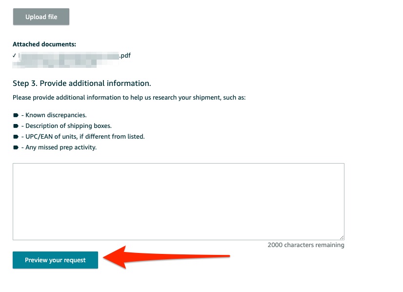 preview request lost inbound inventory reimbursement submission