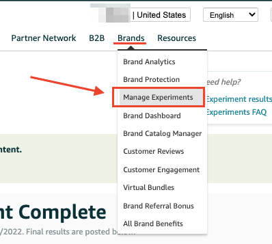 brands tab manage experiments
